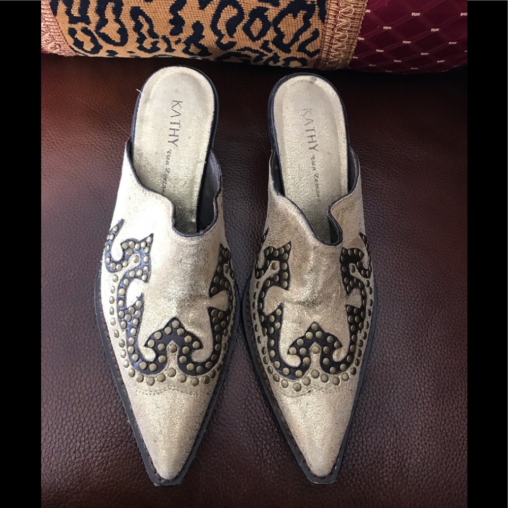 Kathy Ireland gold and brown mules. Size 7.5 - Picture 2 of 7